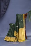 Soft Silk Pattu - Color play at its finest - Bottle Green/Yellow