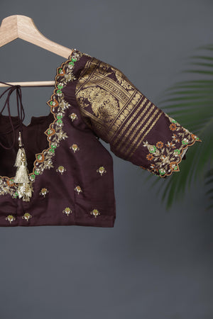 Rich kanjeevaram saree in rust orange and brown border