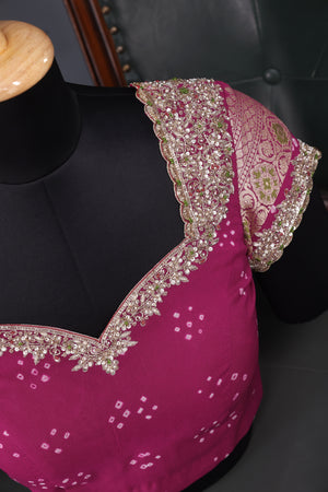 Pink Banarasi Georgette saree with a stunning work blouse