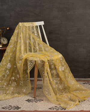Yellow pure organza saree with all over work
