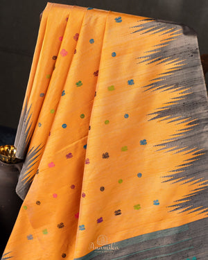 Mango yellow Gadwal pattu saree with non Zari concept