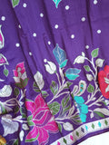 Tusser georgette saree in purple with all over floral weave and paired with pure paithani blouse