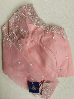 Light pastel green pure organza saree with all over work