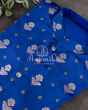 Royal Blue Bandini Silk Kurta with zari woven buttis