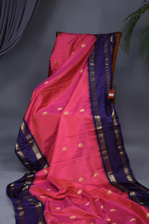 Kanjeevaram silk saree in a lovely rani pink shade