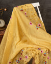 Lovely yellow tissue saree with beautiful thread embroidered border