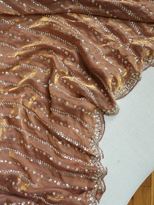 Copper Brown tissue saree with all over sequins embroidery