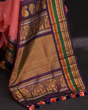 Gadwal saree in a lovely shade of peach and violet