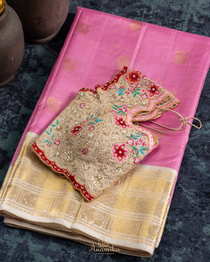Kanjeevaram saree in a lovely shade of baby pink and off white pastels