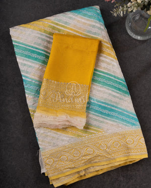 Banarasi Georgette saree in a beautiful shade of blue and yellow