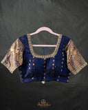 Gadwal Pattu saree in mustard yellow and navy blue