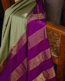 Mysore crepe silk saree in a lovely color combo of pastel green and purple