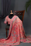 Designer Georgette Saree in hues of orange, peach, red and pink