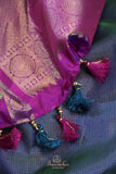Blue and purple kanjeevaram with floral applique border