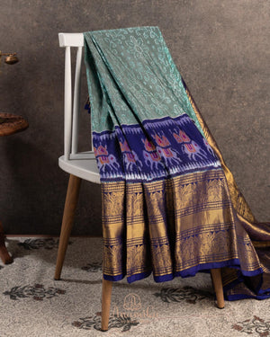 Beautiful Twill Silk Saree in green and blue border
