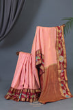 Peach and maroon kanjeevaram with floral applique border