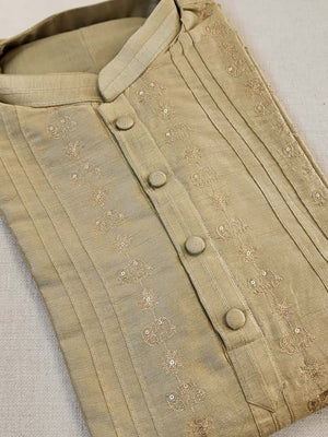 Beige chanderi silk kurta with beautiful and delicate Zari embroidery