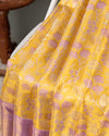 Lovely pastel yellow and lavender kanjeevaram saree