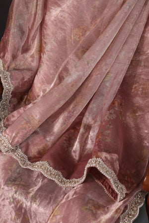 Onion pink organza tissue saree