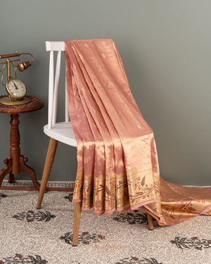 Peach pink Banarasi tissue saree