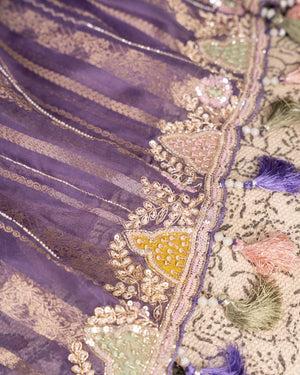 Lavender Goergette Organza saree with zari lines all over