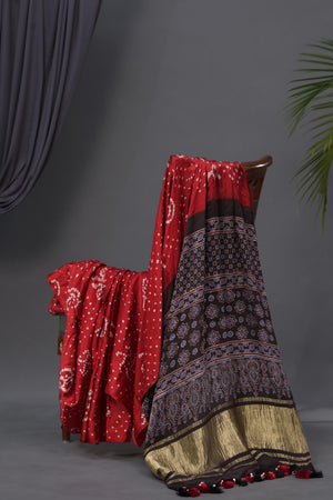 Bandini on Modal Silk with ajrak pallu