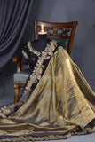 Banarasi tissue saree in stunning black and antique gold combo