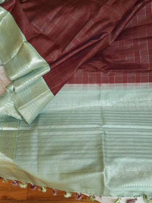 Kanjeevaram saree in a unique combo of maroon and mint green