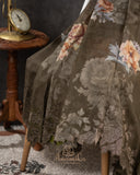 Olive green Handloom Lenin saree with digital floral prints