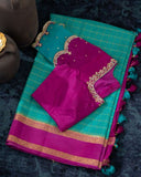 Mysore crepe silk saree in a lovely color combo of teal and magenta