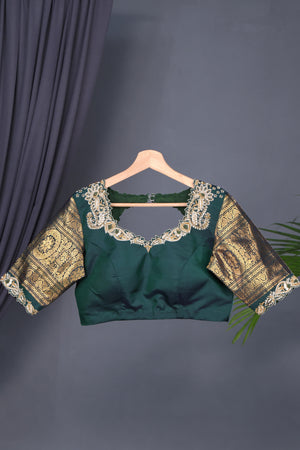Elegant Gadwal Kanchi saree in beautiful emerald green shade