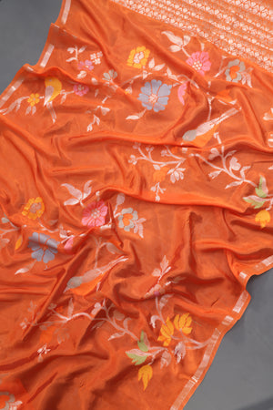 Organza Silk Saree in orange