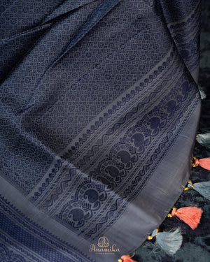Peach and Steel blue Gadwal pattu saree