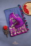 Blue and purple kanjeevaram with floral applique border