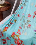 Pure Banarasi Silk Saree in blue with digital floral prints