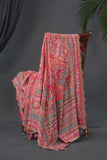 Designer Georgette Saree in hues of orange, peach, red and pink