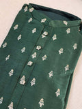 Dark bottle green chanderi silk kurta with silver Zari buttas