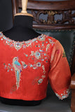 Aqua blue Gadwal saree with meenakari floral border in orange