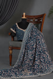 Deep teal blue Georgette saree