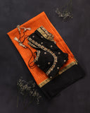 Orange mysore crepe silk saree with a stunning blouse pattern