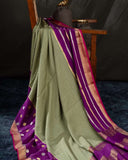Mysore crepe silk saree in a lovely color combo of pastel green and purple
