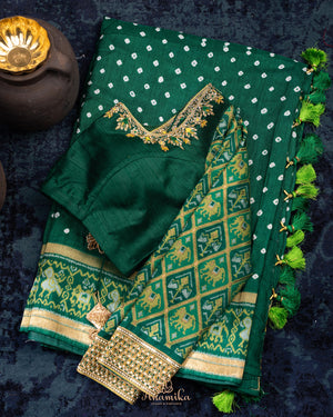 A beautiful green saree - Bandini Crepe with Patola