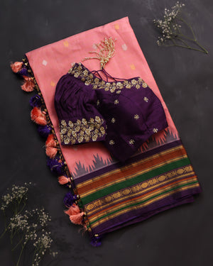 Gadwal saree in a lovely shade of peach and violet