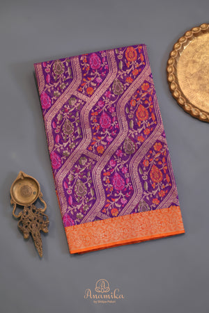 A stunning Banarasi Kora Jamdaani saree in purple