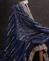 Mid Night Blue Goergette Organza saree with zari lines all over