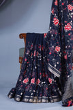 Stunning pure chiffon saree in mid night blue