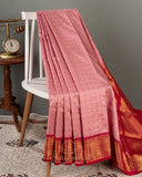 Light baby pink Kanchipattu saree with a contrast dark pink border