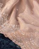 Brocade tissue georgette sarees with intricately embroidered border