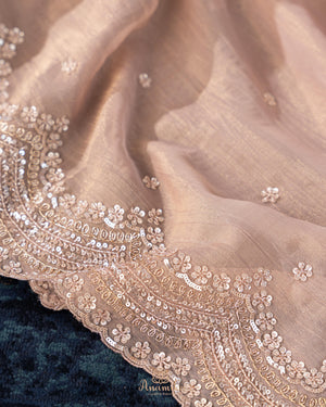 Brocade tissue georgette sarees with intricately embroidered border