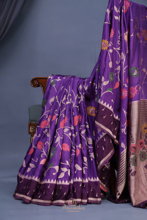 A beautiful floral Tusser Georgette - Purple